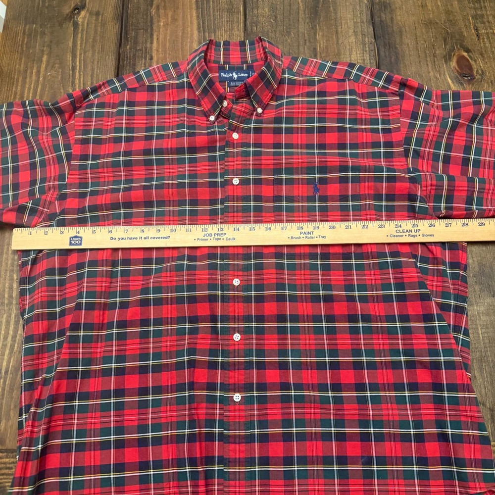 Ralph Lauren Big Shirt Mens XL Red Plaid Long Sleeve Button Down Cotton - Picture 3 of 5